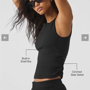Black Sleeveless En Pointe ribbed Top with Cinched Side Detail